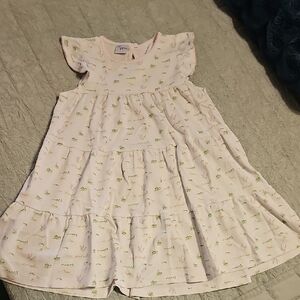 Cotton Pink Floral Tiered Dress with Flutter Sleeves